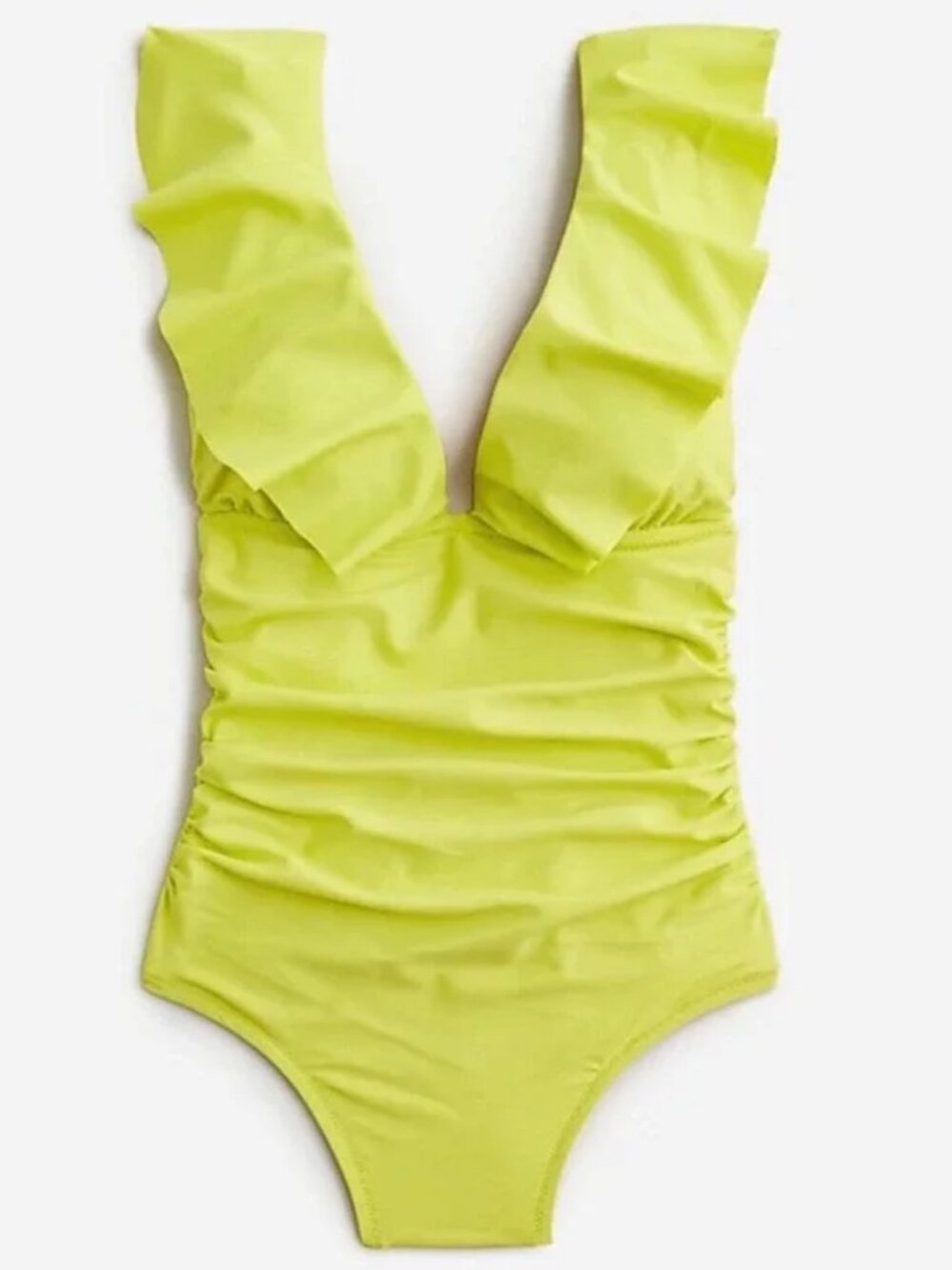 J. Crew Lemon Sorbet Ruffle V Neck Ruched Swimsuit Size 2